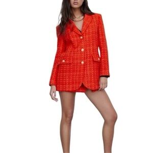 Zara Vibrant Red Blazer with Gold Buttons